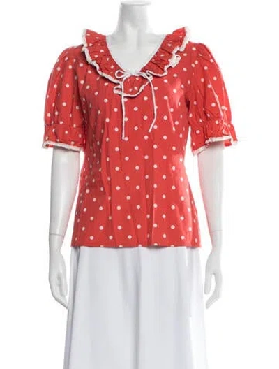 Pre-owned Batsheva Polka Dot Print V-neck Blouse In Orange