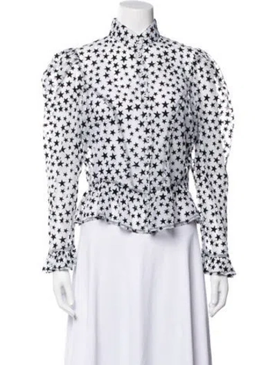 Pre-owned Batsheva Printed Long Sleeve Blouse In White
