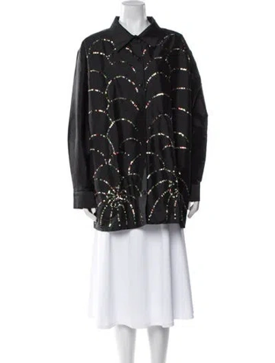 Pre-owned Batsheva Printed Long Sleeve Button-up Top In Black