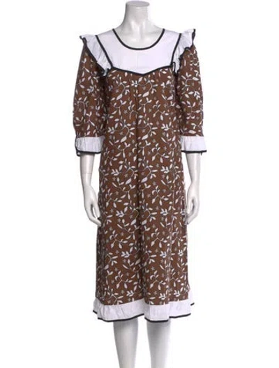 Pre-owned Batsheva Printed Midi Length Dress In Brown