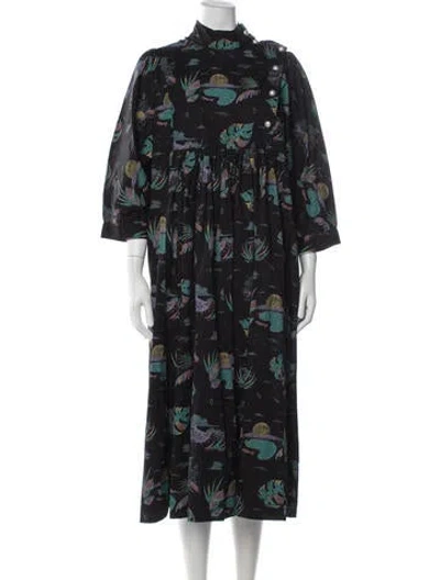 Pre-owned Batsheva Printed Midi Length Dress W/ Tags In Black