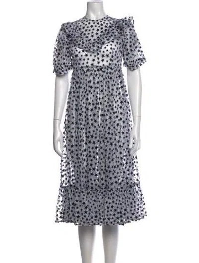 Pre-owned Batsheva Printed Midi Length Dress W/ Tags In White