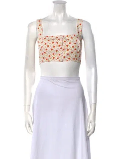 Pre-owned Batsheva Printed Square Neckline Crop Top In Pink