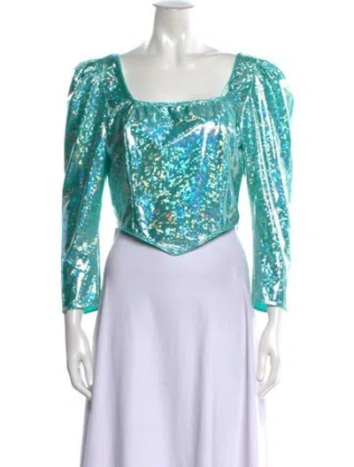 Pre-owned Batsheva Printed Square Neckline Top In Green