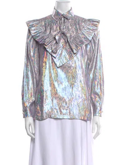 Pre-owned Batsheva Printed Tie Neck Blouse In White