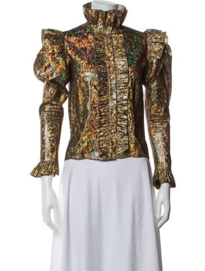 Pre-owned Batsheva Printed Turtleneck Button-up Top In Multicolor