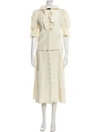 Pre-owned Batsheva Ruffle Embellishment Skirt Suit In Neutral