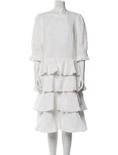 Pre-owned Batsheva Scoop Neck Midi Length Dress In White