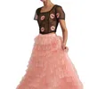 Batsheva Shirt Sleeve Dirndl Top In Tulle Black In Multi