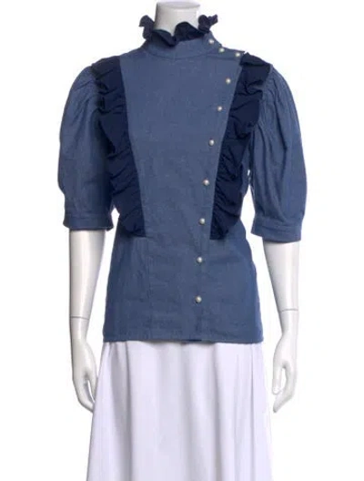 Pre-owned Batsheva Short Sleeve Blouse In Blue