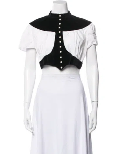 Pre-owned Batsheva Short Sleeve Crop Top In Black/white