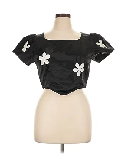 Pre-owned Batsheva Short Sleeve Top Black Floral Pattern Sweetheart Neckline Tops