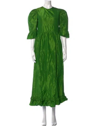 Pre-owned Batsheva Silk Long Dress In Green