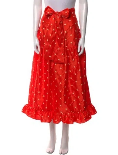 Pre-owned Batsheva Silk Midi Length Skirt In Orange