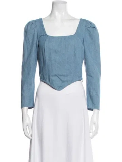 Pre-owned Batsheva Square Neckline Long Sleeve Blouse In Blue