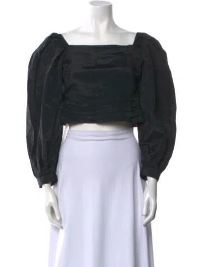 Pre-owned Batsheva Square Neckline Long Sleeve Crop Top In Black