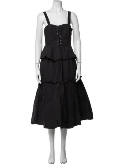 Pre-owned Batsheva Square Neckline Midi Length Dress In Black
