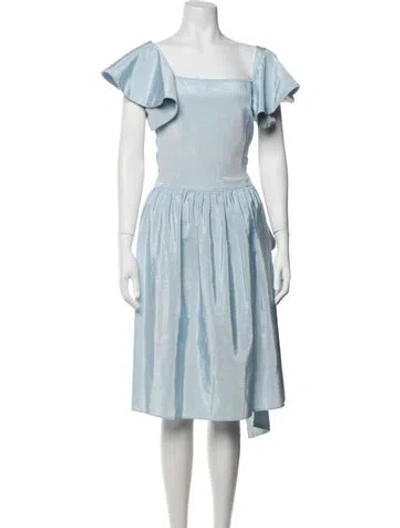 Pre-owned Batsheva Square Neckline Midi Length Dress In Blue