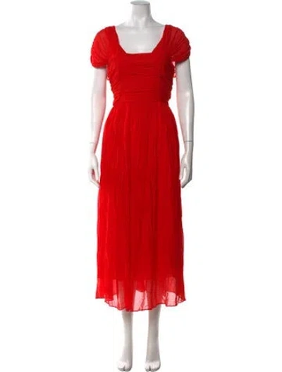 Pre-owned Batsheva Square Neckline Midi Length Dress In Red