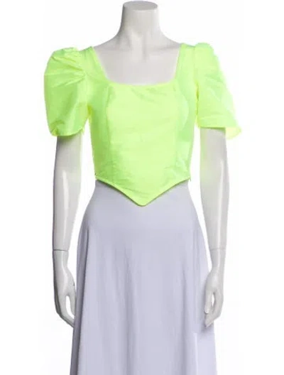 Pre-owned Batsheva Square Neckline Short Sleeve Crop Top In Green