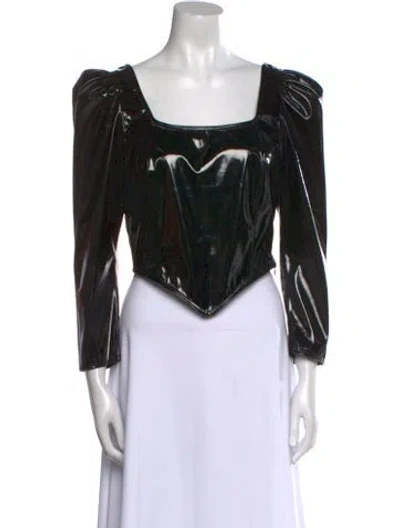 Pre-owned Batsheva Square Neckline Three-quarter Sleeve Crop Top In Black