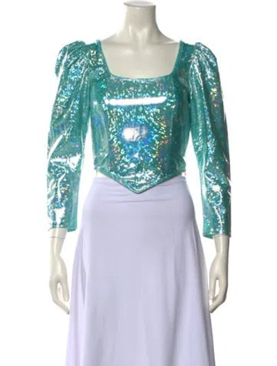 Pre-owned Batsheva Square Neckline Three-quarter Sleeve Crop Top In Multi