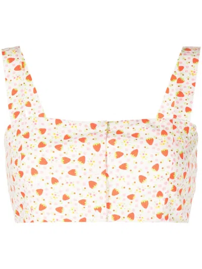 Batsheva Strawberry-print Bralette-style Blouse In Multicolour