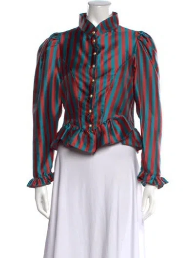 Pre-owned Batsheva Striped Long Sleeve Blouse In Blue/red