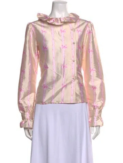 Pre-owned Batsheva Striped Long Sleeve Blouse W/ Tags In Metallic
