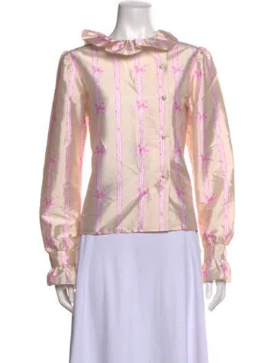 Pre-owned Batsheva Striped Long Sleeve Blouse W/ Tags In Neutrals/pink