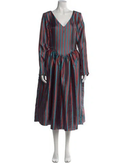 Pre-owned Batsheva Striped Midi Length Dress In Blue