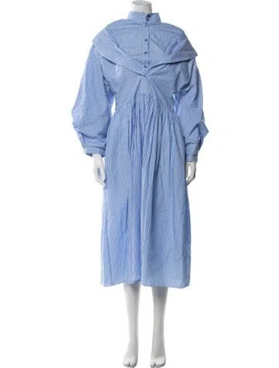 Pre-owned Batsheva Striped Midi Length Dress In Blue