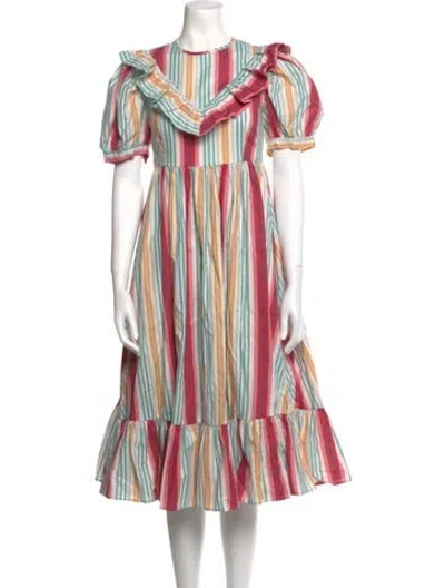Pre-owned Batsheva Striped Midi Length Dress In Green