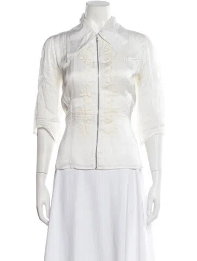 Pre-owned Batsheva Three-quarter Sleeve Blouse In White