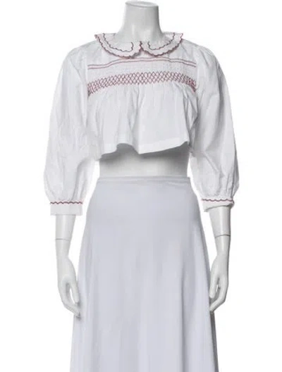 Pre-owned Batsheva Three-quarter Sleeve Crop Top In Neutrals/white