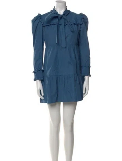 Pre-owned Batsheva Tie Neck Mini Dress In Blue