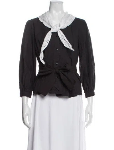 Pre-owned Batsheva Tie Neck Three-quarter Sleeve Blouse In Black