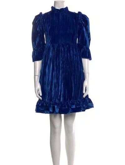 Pre-owned Batsheva Velvet Mini Dress In Blue