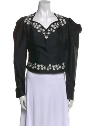 Pre-owned Batsheva V-neck Long Sleeve Crop Top In Blue