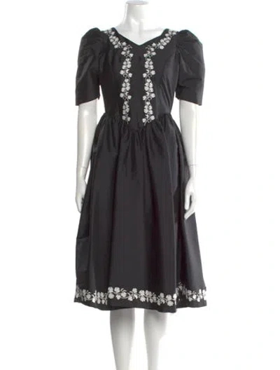 Pre-owned Batsheva V-neck Midi Length Dress In Black