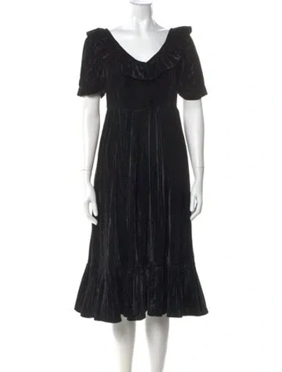 Pre-owned Batsheva V-neck Midi Length Dress In Black