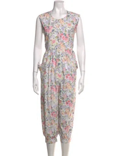 Pre-owned Batsheva X Laura Ashley Floral Print Crew Neck Jumpsuit W/ Tags In Pink