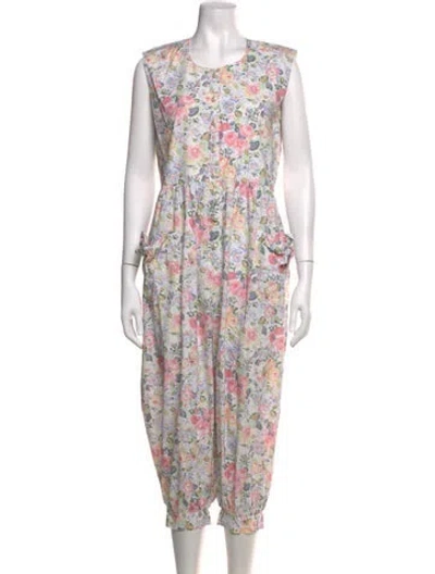 Pre-owned Batsheva X Laura Ashley Floral Print Crew Neck Jumpsuit W/ Tags In Pink