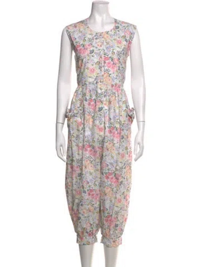 Pre-owned Batsheva X Laura Ashley Floral Print Crew Neck Jumpsuit W/ Tags In Pink