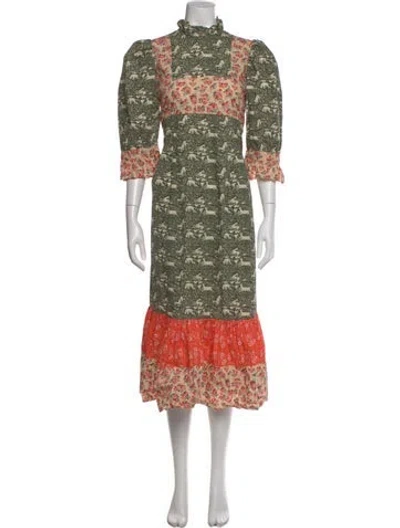 Pre-owned Batsheva X Laura Ashley Floral Print Long Dress In Green