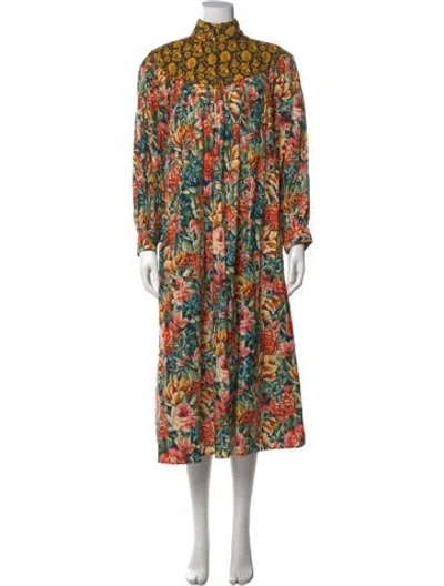 Pre-owned Batsheva X Laura Ashley Floral Print Long Dress In Green