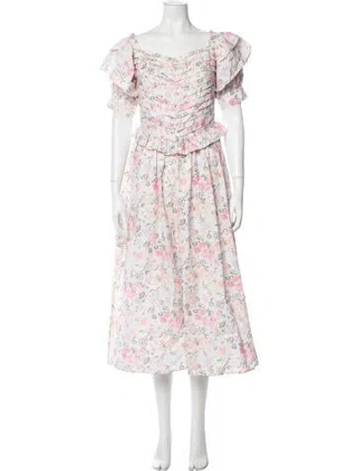 Pre-owned Batsheva X Laura Ashley Floral Print Long Dress In Neutrals