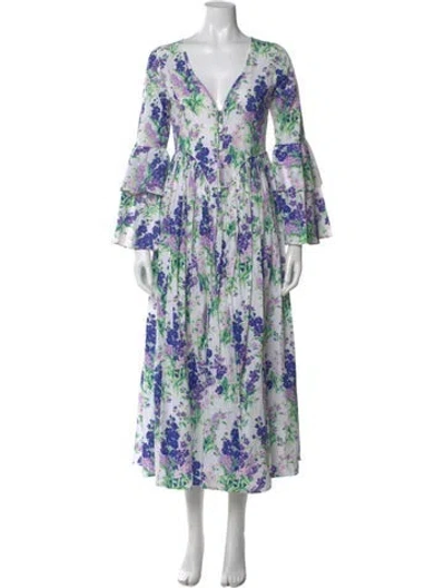 Pre-owned Batsheva X Laura Ashley Floral Print Long Dress W/ Tags In White