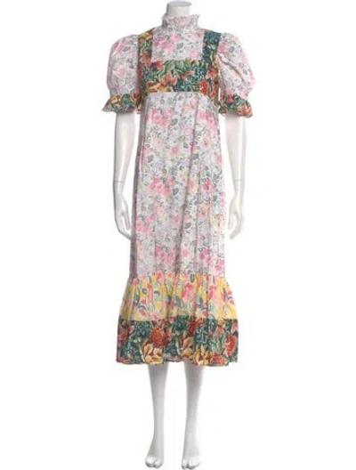 Pre-owned Batsheva X Laura Ashley Floral Print Long Dress In White