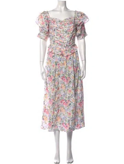 Pre-owned Batsheva X Laura Ashley Floral Print Long Dress In White